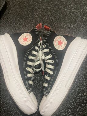 Converse Kids Black High-Top Platform Sneakers with Red Star Accent